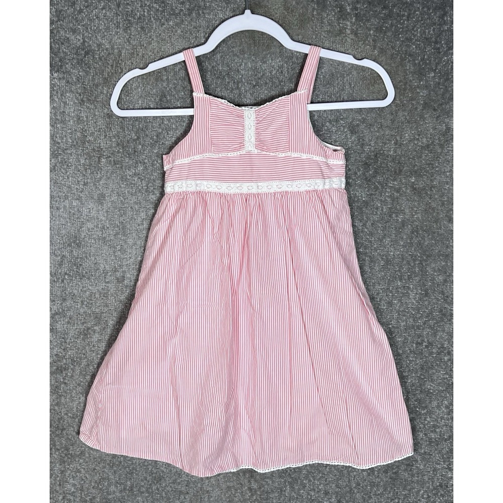 Janie And Jack Dress Girls Size 6 White Pink Striped Cotton Lined Sleeveless‎
